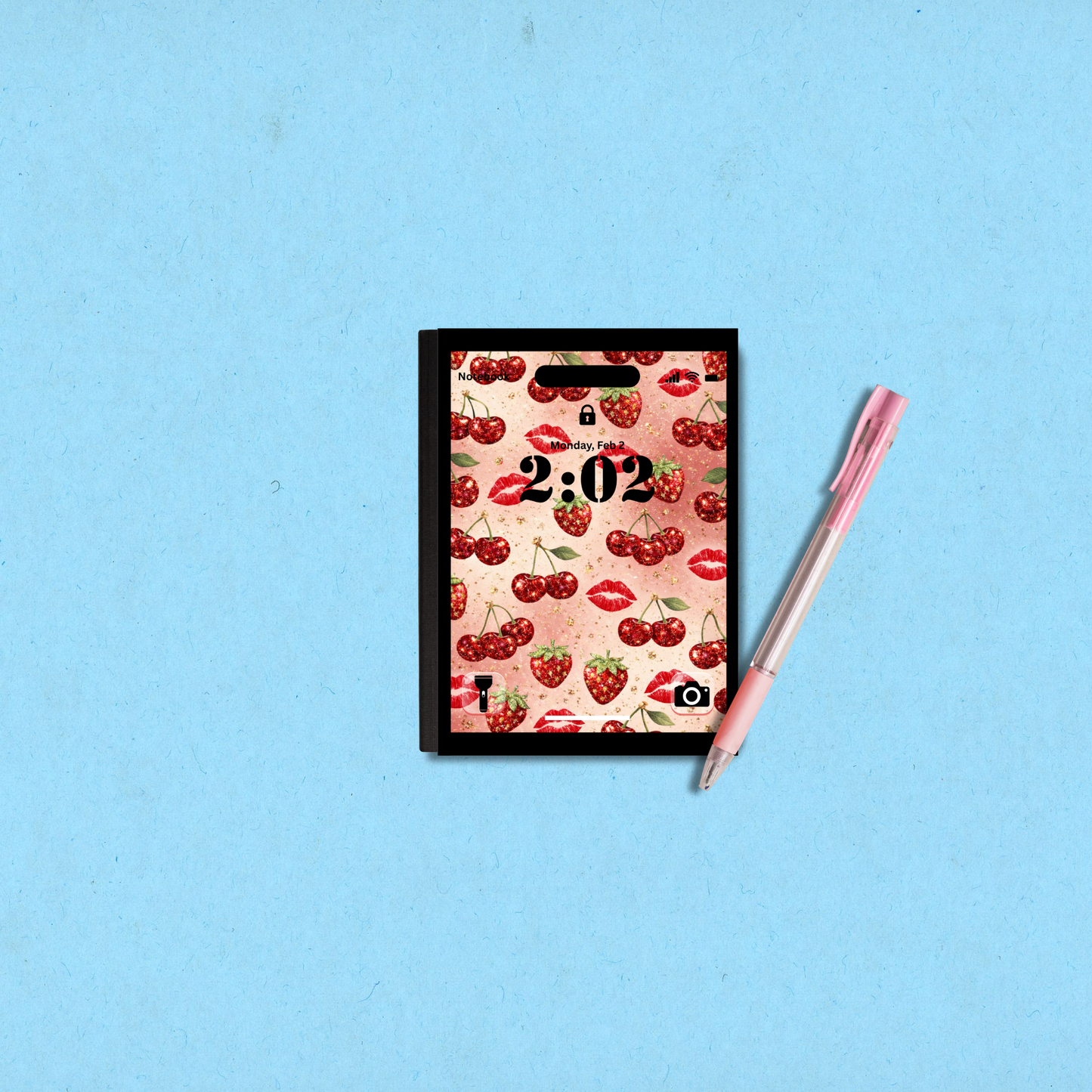 Cherry-Kissed Lockscreen Mini Notebook